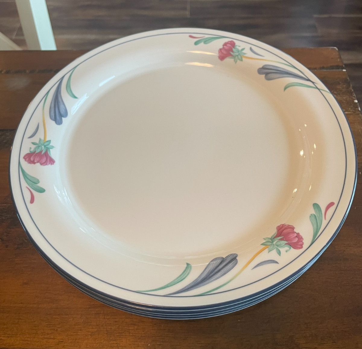 Lenox Chinastone Poppies on Blue Dinner Plates Vintage Set of 4