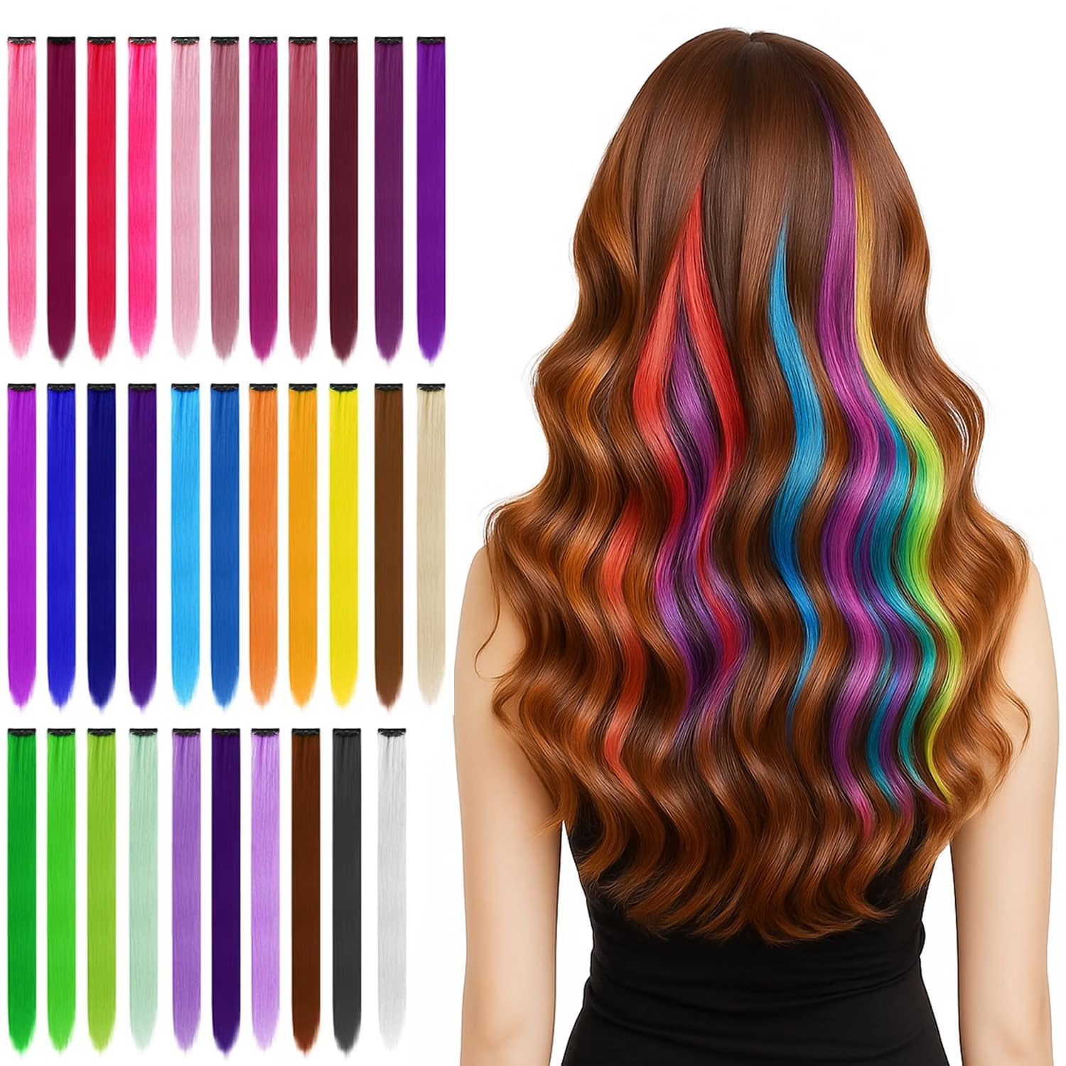 32 PCS Clip in Colored Hair Extensions for Kids, 20 Inches Rainbow Long Straight 32 PCS Clip in Colored Hair Extensions for Kids, 20 Inches Rainbow Long Straight
