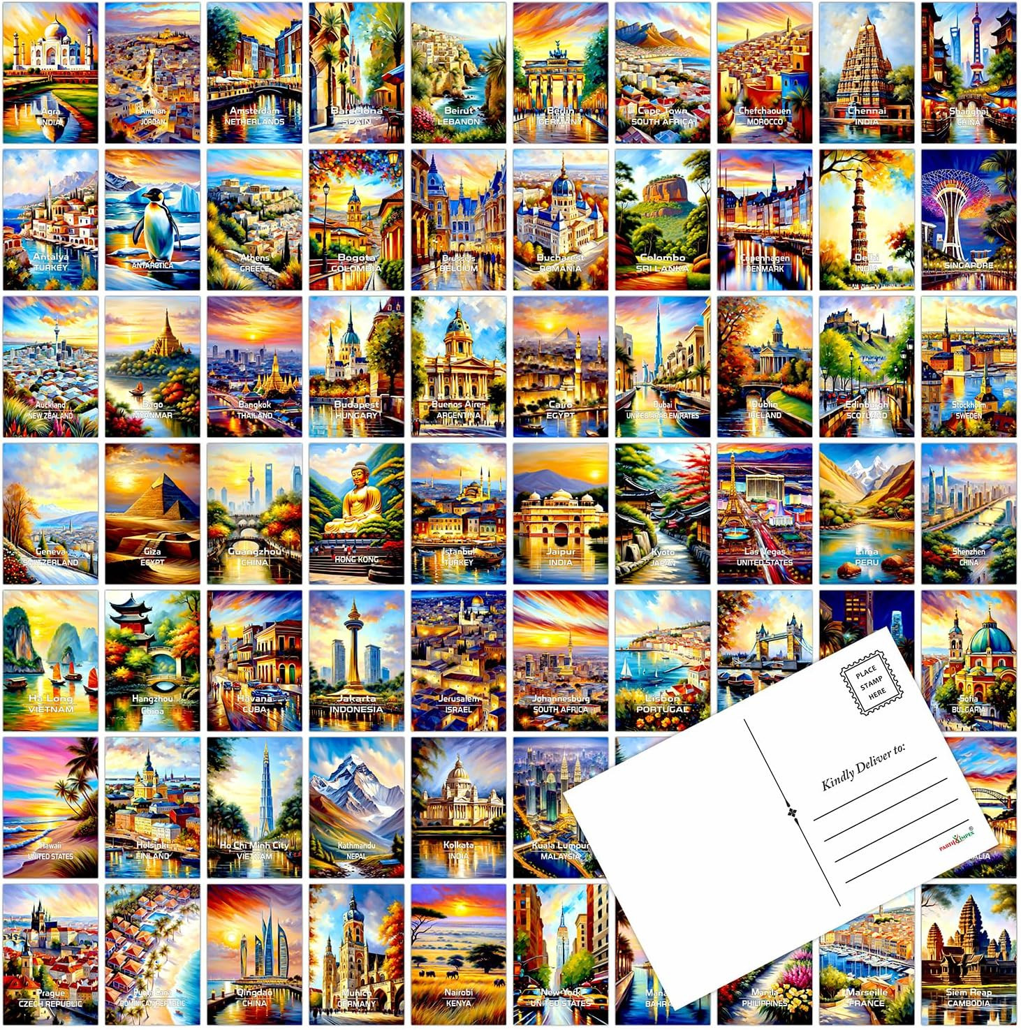 100 Vintage World Travel Postcards, 4 X 6 Card Set | Retro City