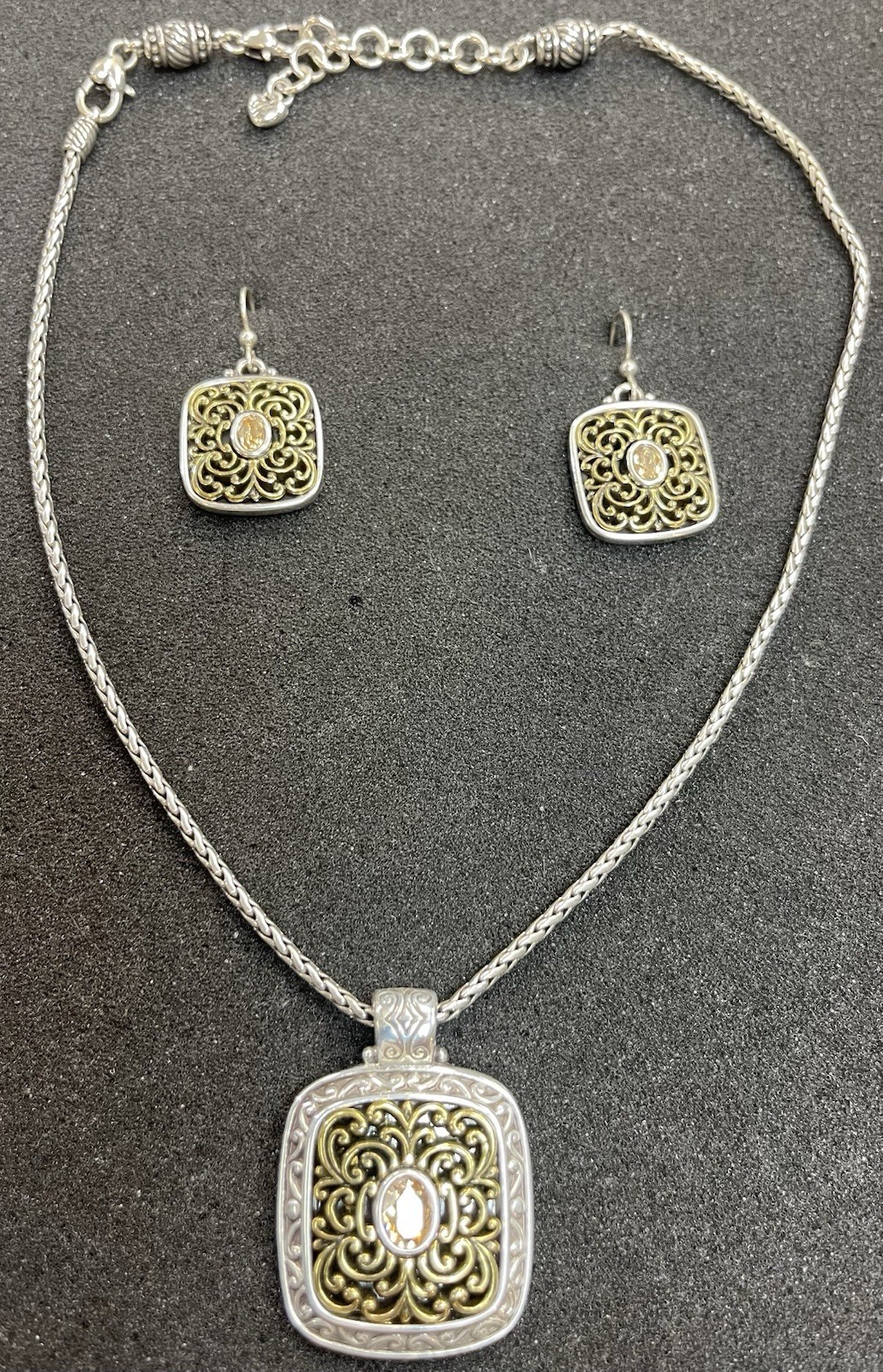 Brighton Two-Tone Filigree Pendant Necklace & Dangle Earrings Set (TJ1410)