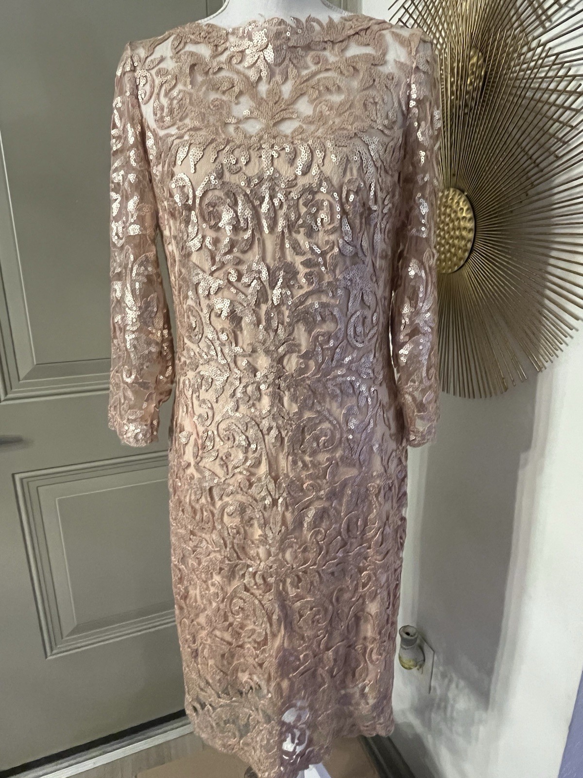 Tadashi Shoji Rose Gold Sequin Formal Evening Wedding Dress NWT  12 $388 Retail