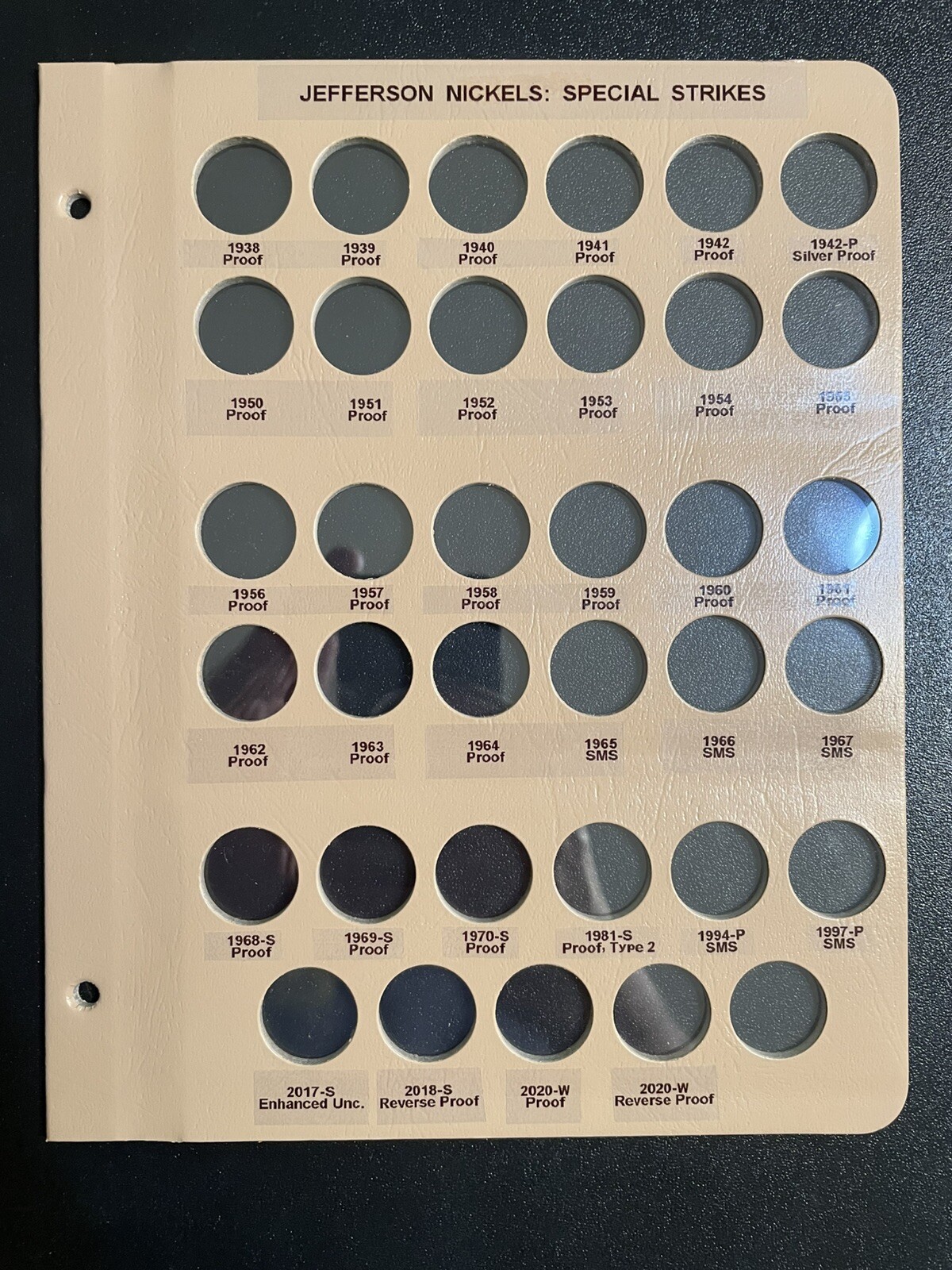 Dansco album #8113, #8114: Jefferson Nickels, Custom Special Strikes Page, New