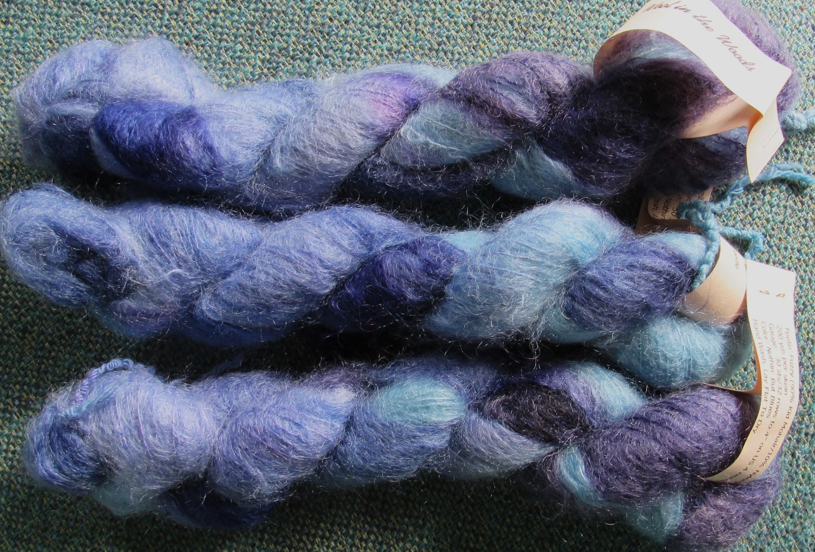 3 Hanks LOT Wool in the Woods FEELIN FUZZY Mohair Lace Yarn NOTHIN BUT BLUES