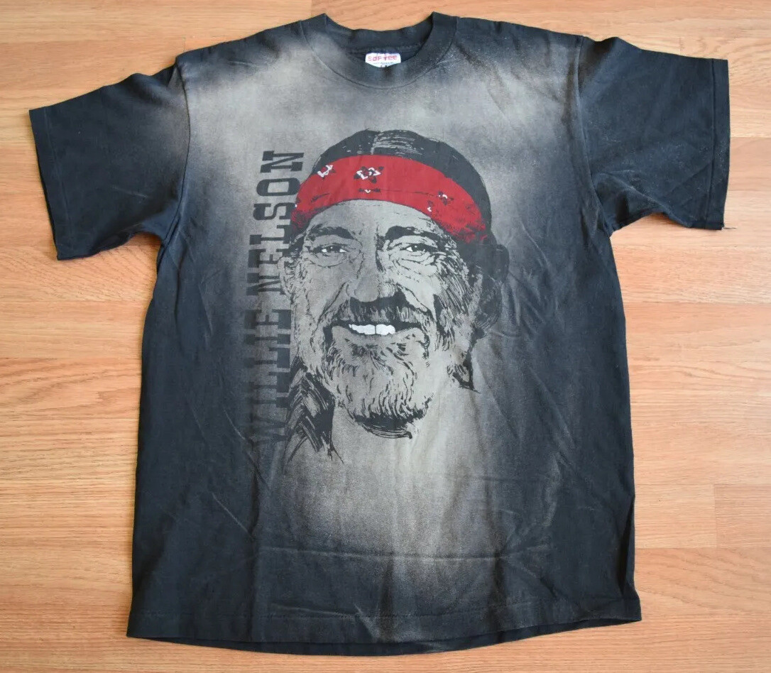 Vintage 1990s Rare Willie Nelson Big Face Shirt Tee L Dolly Parton Rap Tour 90s