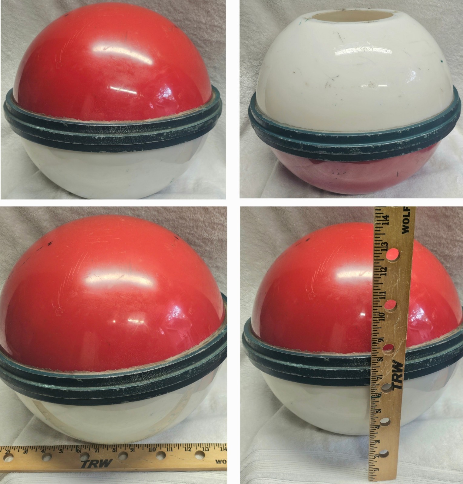 HUGE Vintage Red White Light Cover Looks Pokémon Pokéball Architectural Salvage 