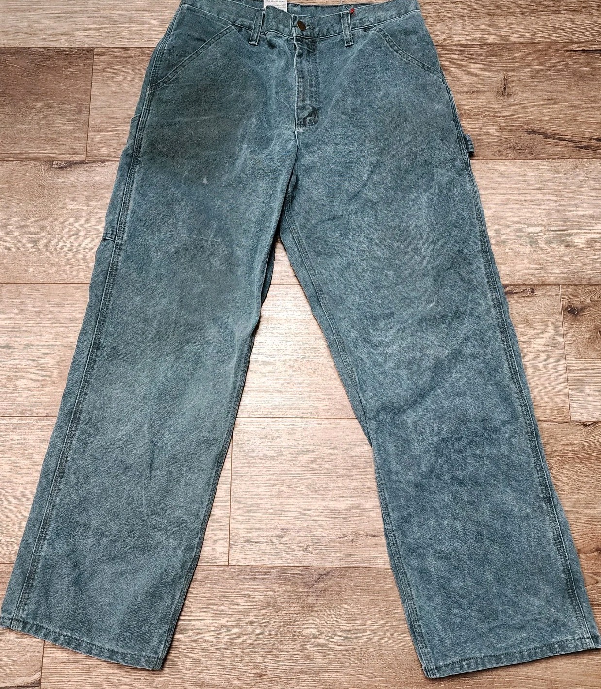 VTG Carhartt B12 HTG Pants 33(32)x30 Made USA Hunter Green Carpenter 90s Work 