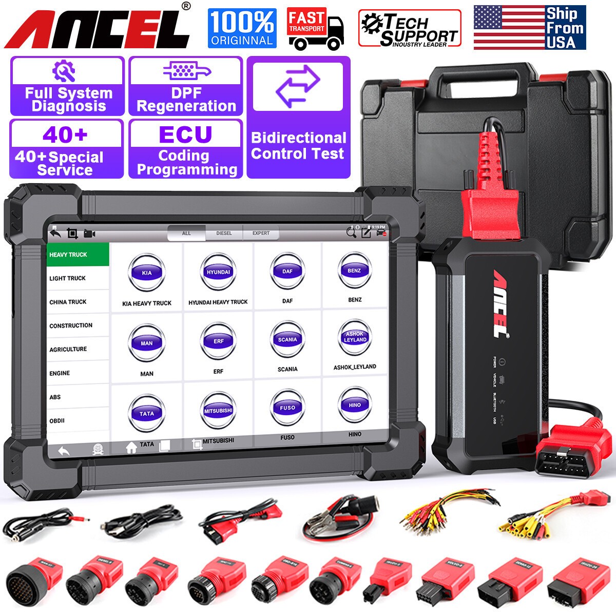ANCEL X7 HD Heavy Duty Truck Diagnostic Scanner DPF Regen Tool OBD2 Code Reader