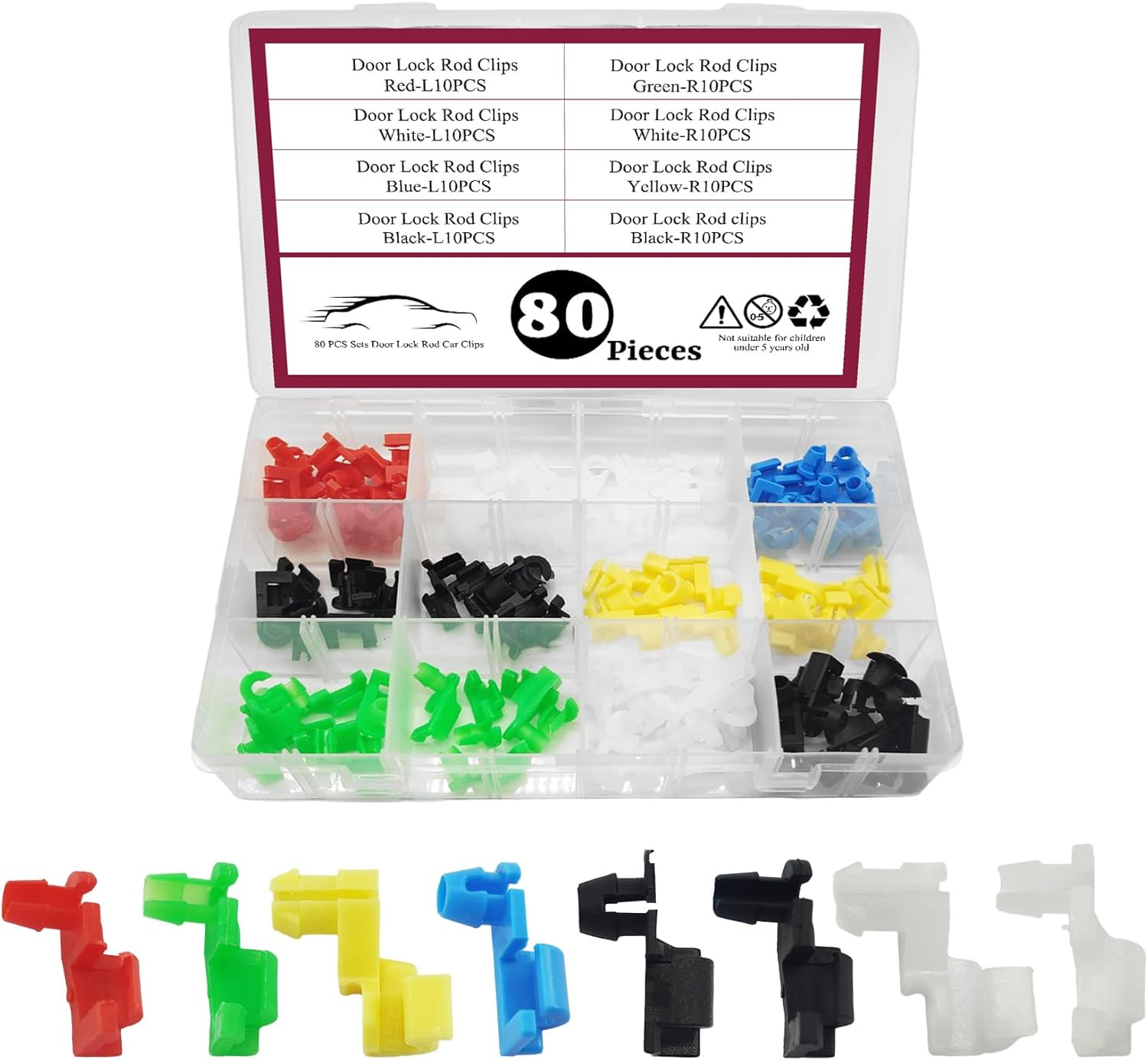 80Pcs Car Door Lock Rod Clips Assortment, Door Handle Rod End Retainers Kit for
