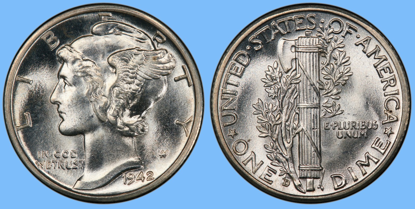 1942 D Mercury Dime ~ GEM BU UNC UNCIRCULATED ~ US Silver Coin Collectible
