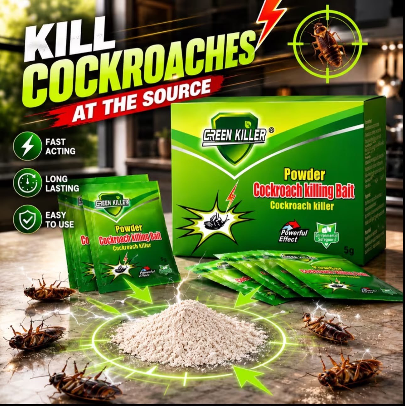 Cockroach killing Bait powder 10packets poison kills insects Ants bugs…