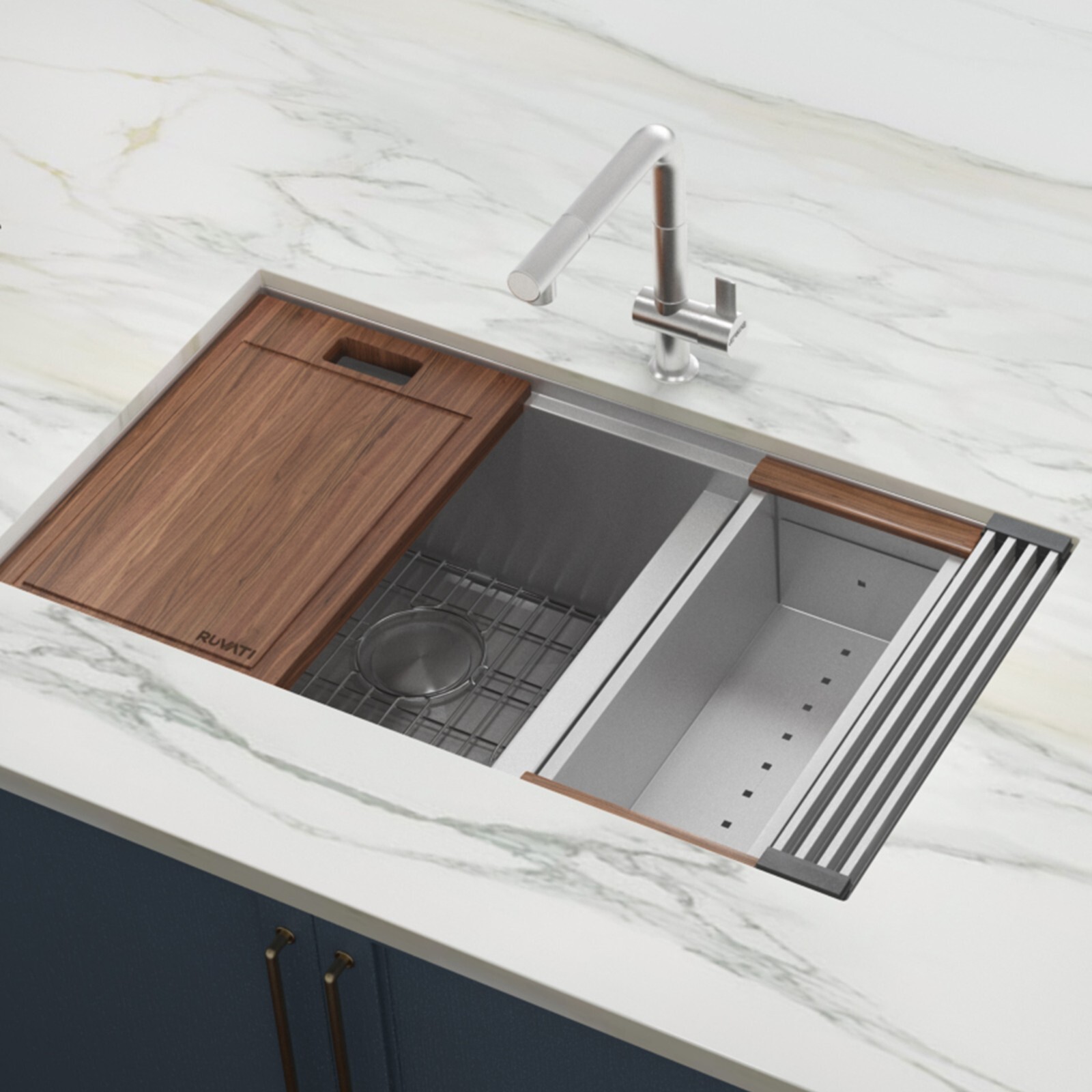Ruvati 33-inch Ledge 60/40 Undermount 16 Gauge Kitchen Sink - RVH8356 Ruvati 33-inch Ledge 60/40 Undermount 16 Gauge Kitchen Sink - RVH8356