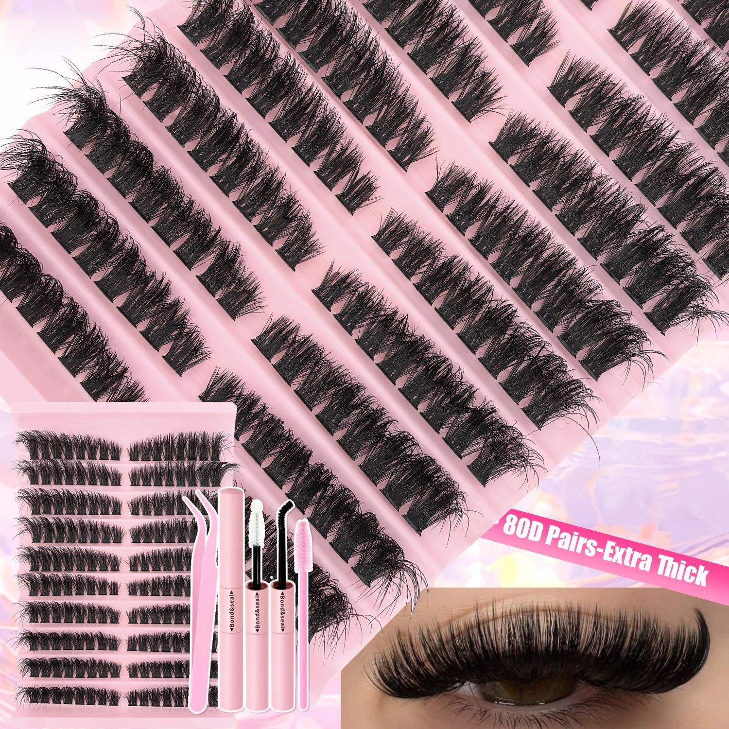 Diy Lash Extension Kit Clusters Individual Eyelashes Kit 9-16mm with Bond and Se Diy Lash Extension Kit Clusters Individual Eyelashes Kit 9-16mm with Bond and Se