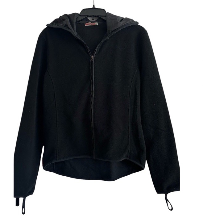 Vintage Prada Sport Linea Rossa Women\'s Black Fleece Full Zip Hooded Jacket