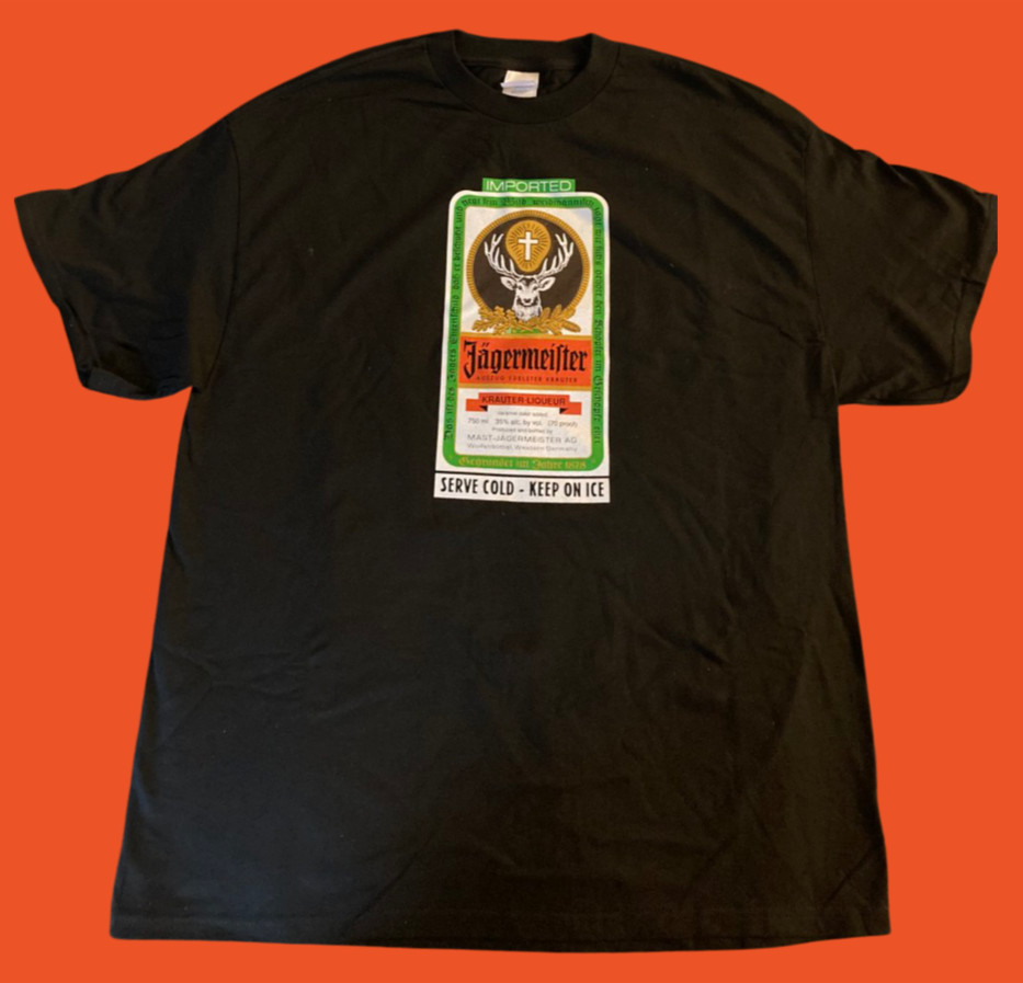 Jagermeister Logo & Bottle Label Black T-Shirt -New Jagermeister Logo & Bottle Label Black T-Shirt -New