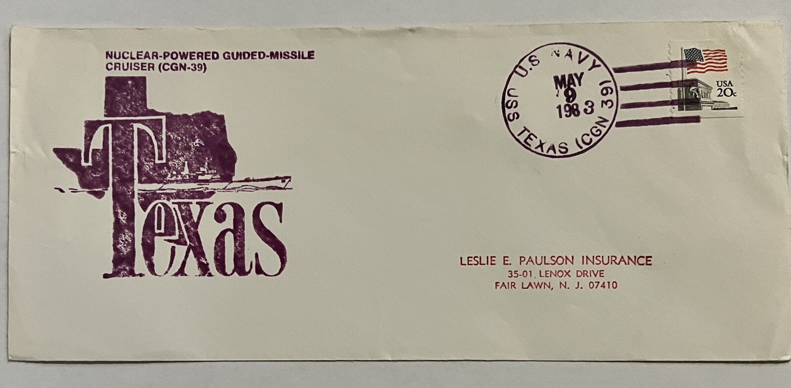 ERROR CANCEL 1983 USS TEXAS NAVY NUCLEAR-POWERED GUIDED MISSILE COVER