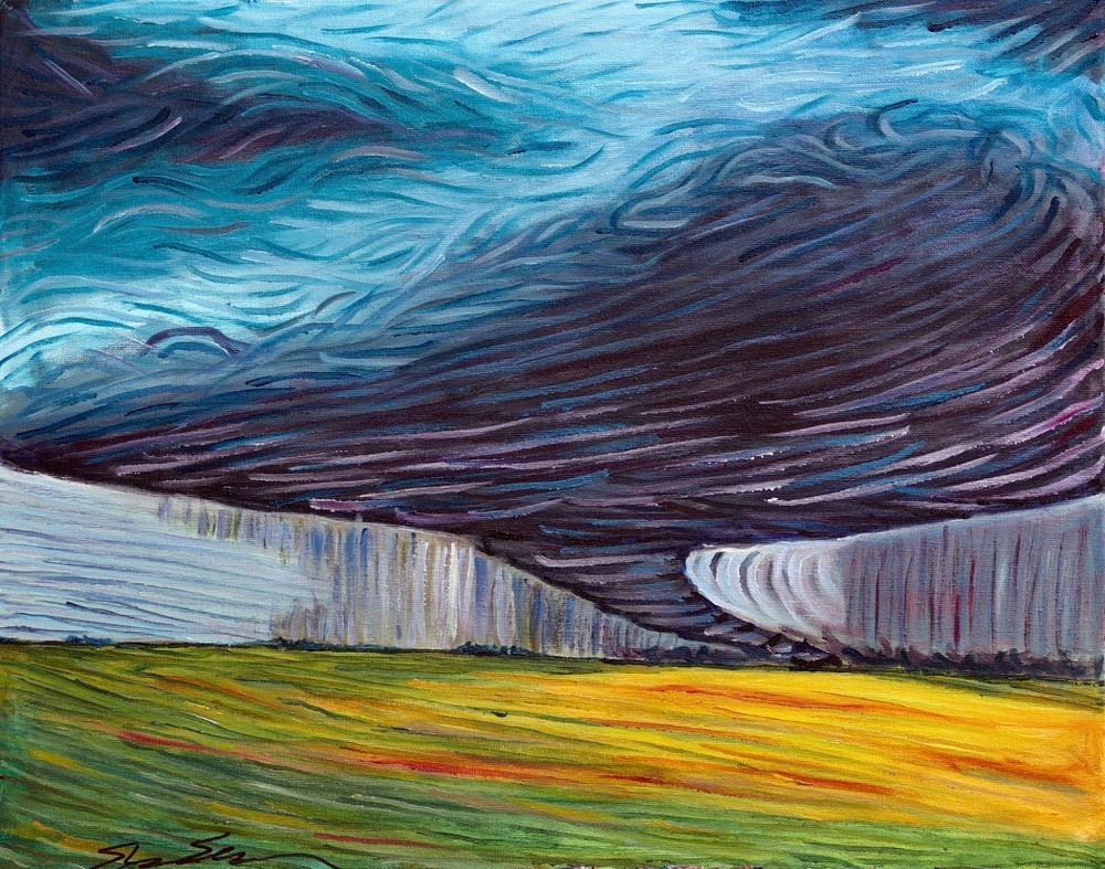 ShawNshawN Original Tornado painting on Canvas Storm Farm  Art
