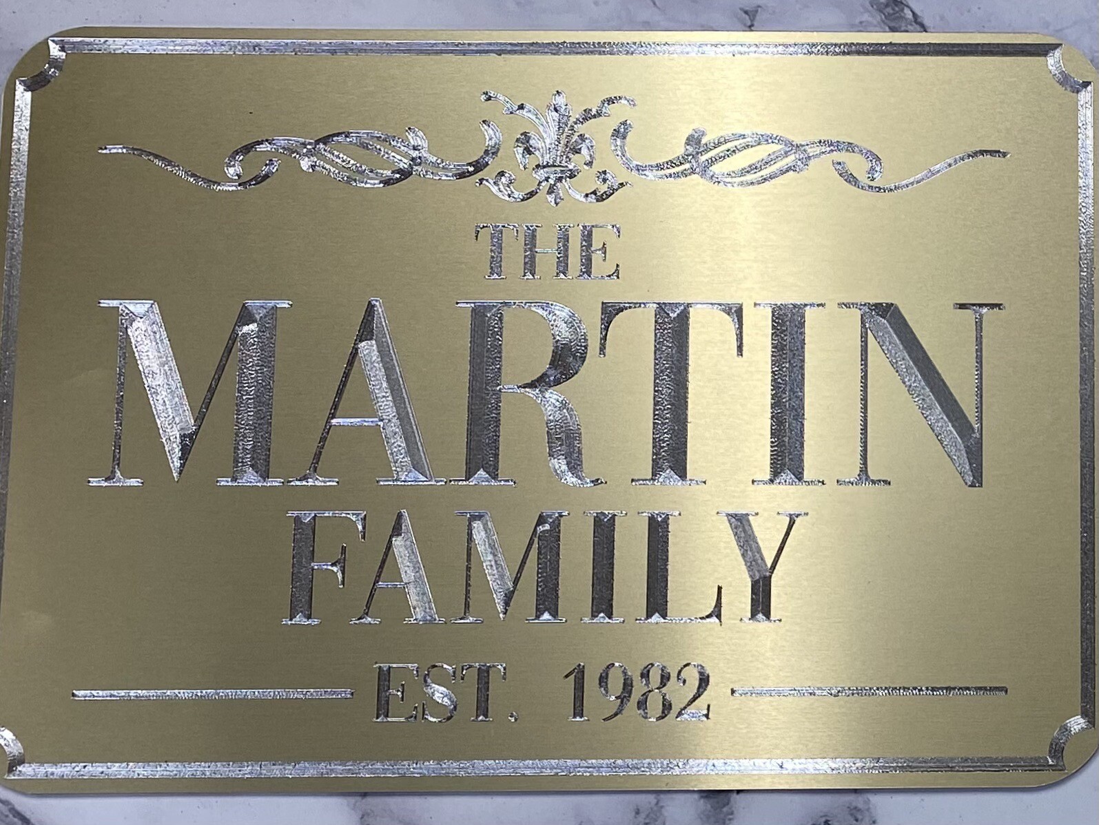Engraved Personalized Custom Family Name House Home Gold Metal Sign Plaque 10x7