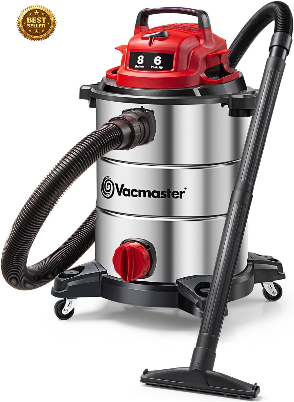 Vacmaster VOC812SF 1101 8-Gal 6 Peak HP Stainless Steel Wet/Dry Vac Red