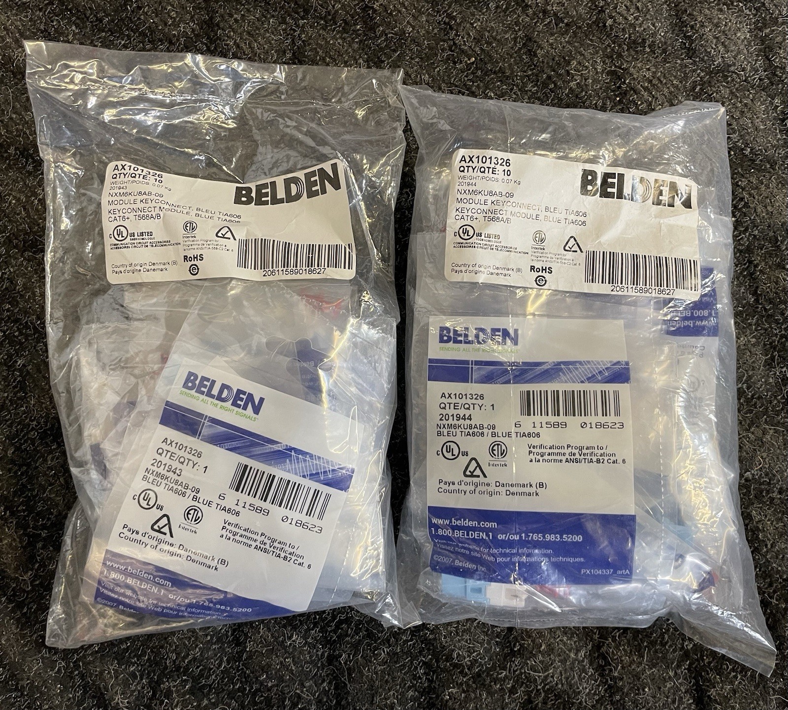 🔌 Belden AX101326 KeyConnect Jack Cat6+/RJ45 Module Keystone Blue QTY:20