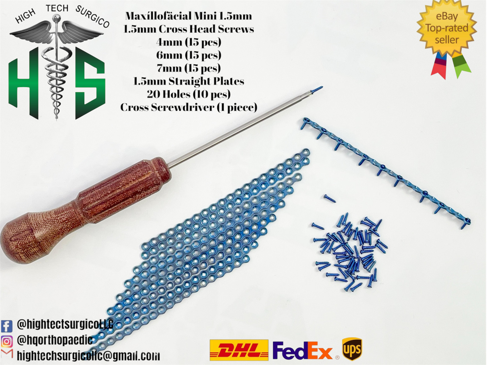 1.5mm Mini/Micro Máxillofáciàl platès with Screws Titanium + Driver 56 pcs Set 1.5mm Mini/Micro Máxillofáciàl platès with Screws Titanium + Driver 56 pcs Set