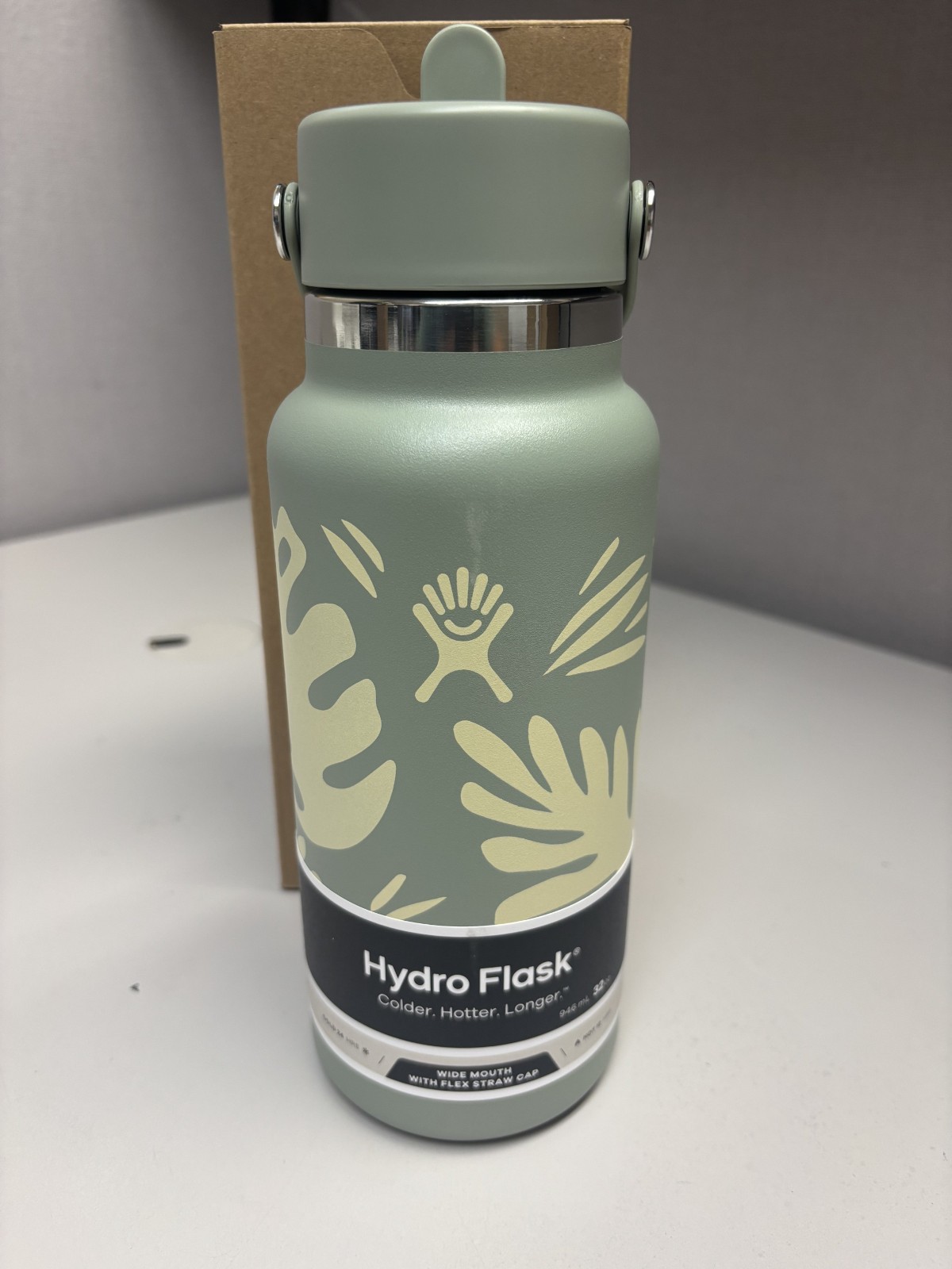 Hydro Flask 32 oz Wide Mouth Flex Straw Cap Botanical Bliss Agave