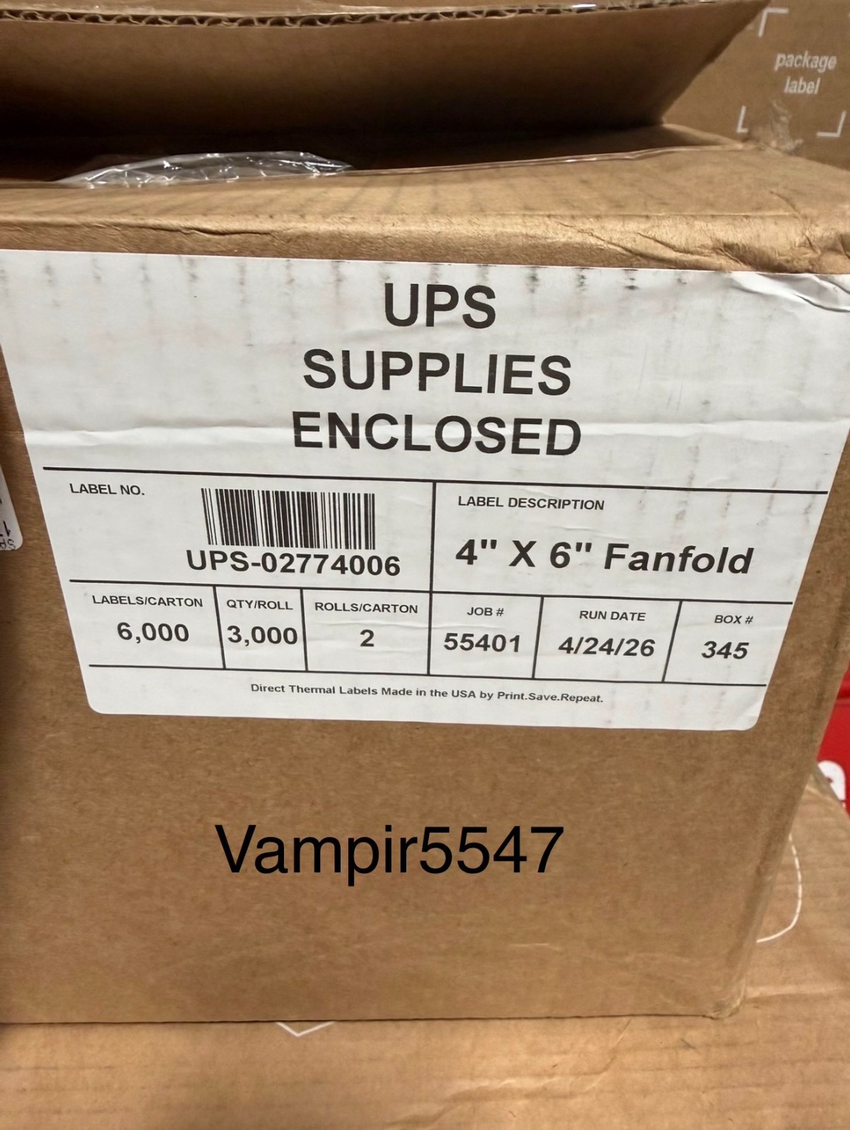 300,000 Thermal 4 x 6 Fanfold Peel & Stick UPS Shipping Labels -50 Cases Of 6000