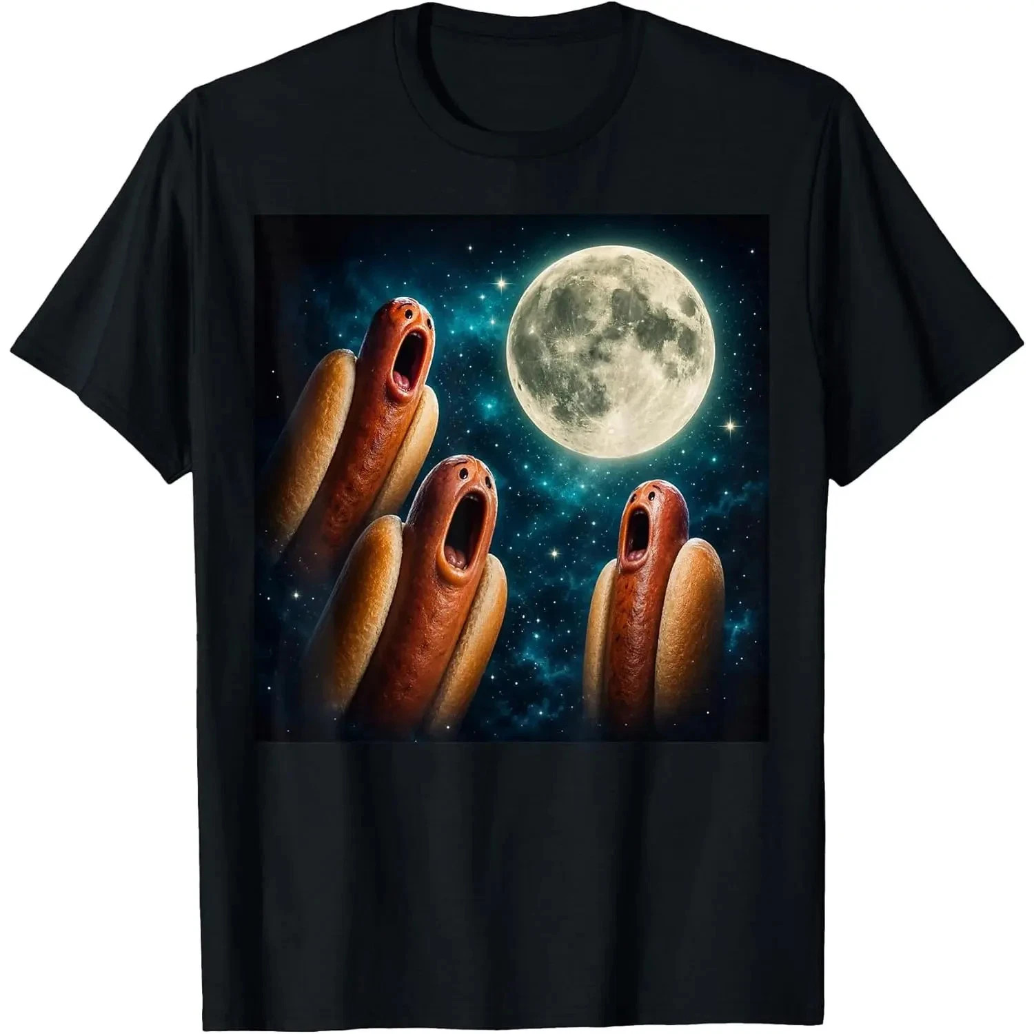 Women's Men Three Magical Hotdogs Howling at the Moon Meme Unisex T-shirt 2026