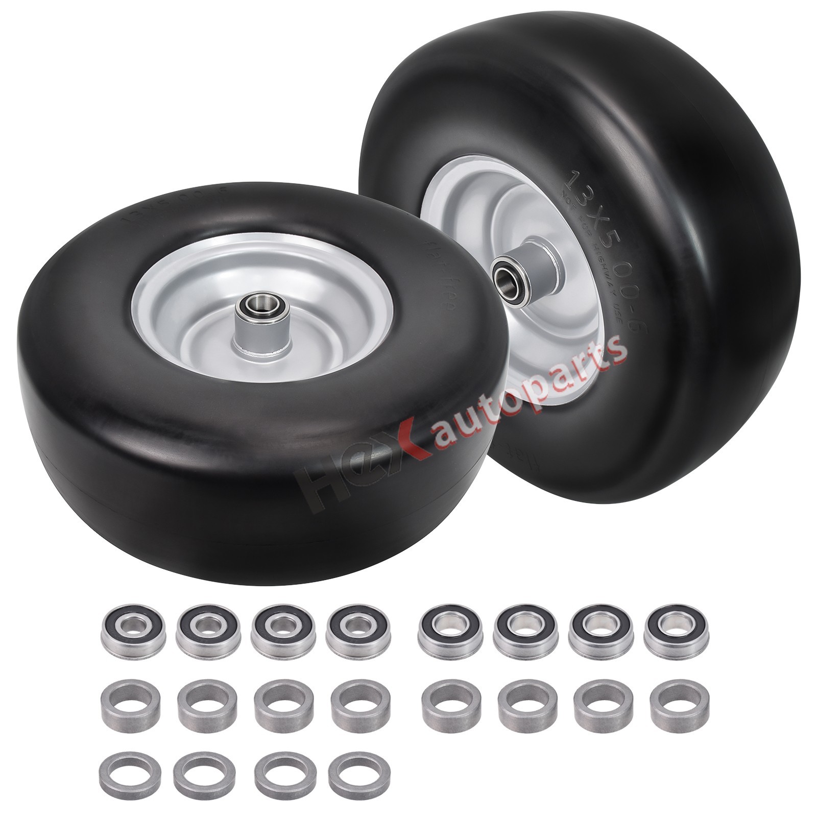 2 PCS Premium 13x5.00-6 Flat Free Tire & Wheel for Lawn Mower & Zero Turn Mowers