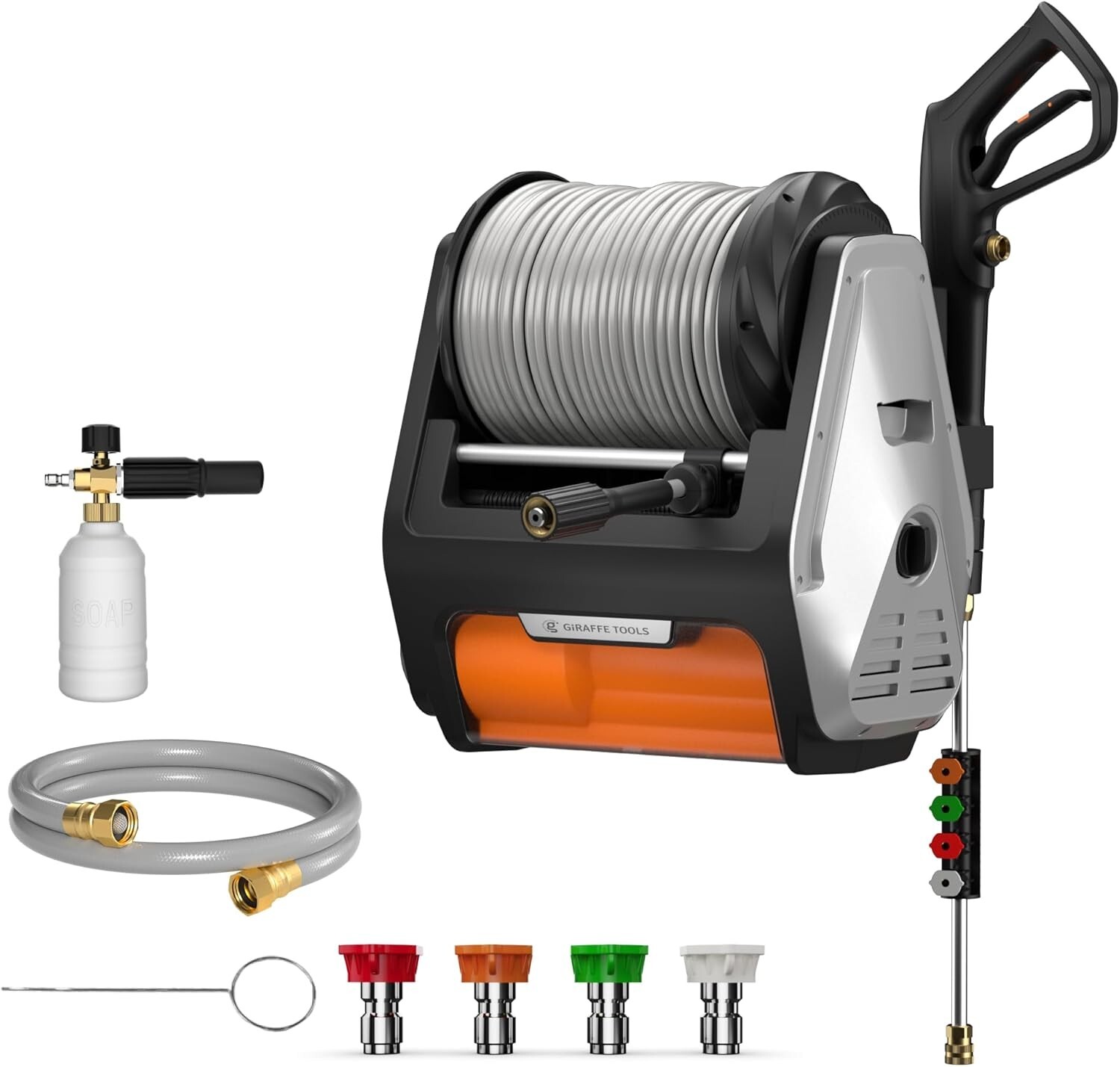 Giraffe Tools Wall Mount Pressure Washer PRO 100FT Retractable Hose Max 3700 PSI