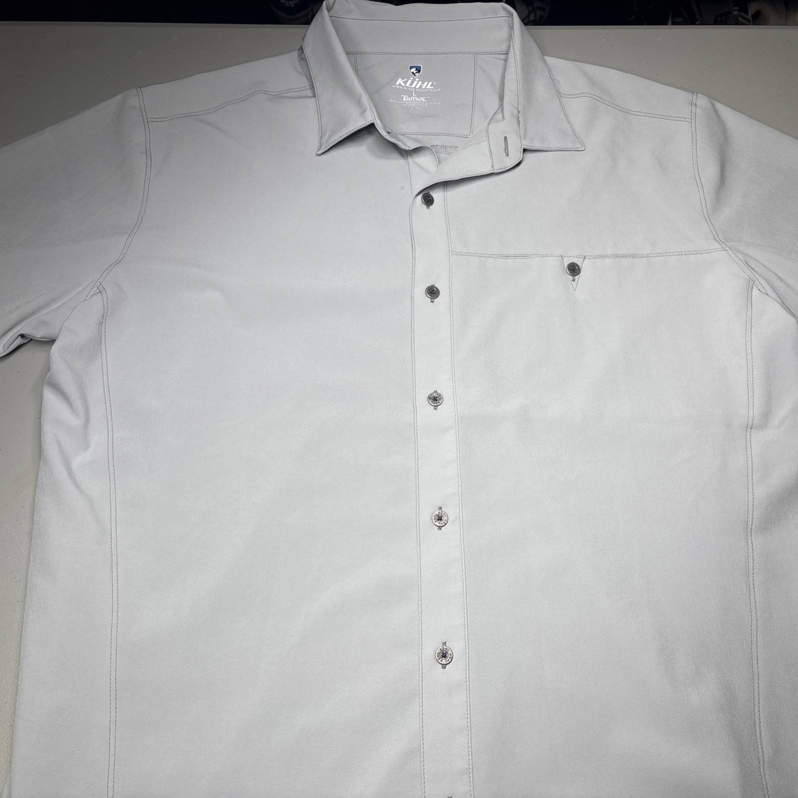 Kuhl Renegade Mens Large Gray Short Sleeve Tufflex Button Down Shirt Workwear Kuhl Renegade Mens Large Gray Short Sleeve Tufflex Button Down Shirt Workwear