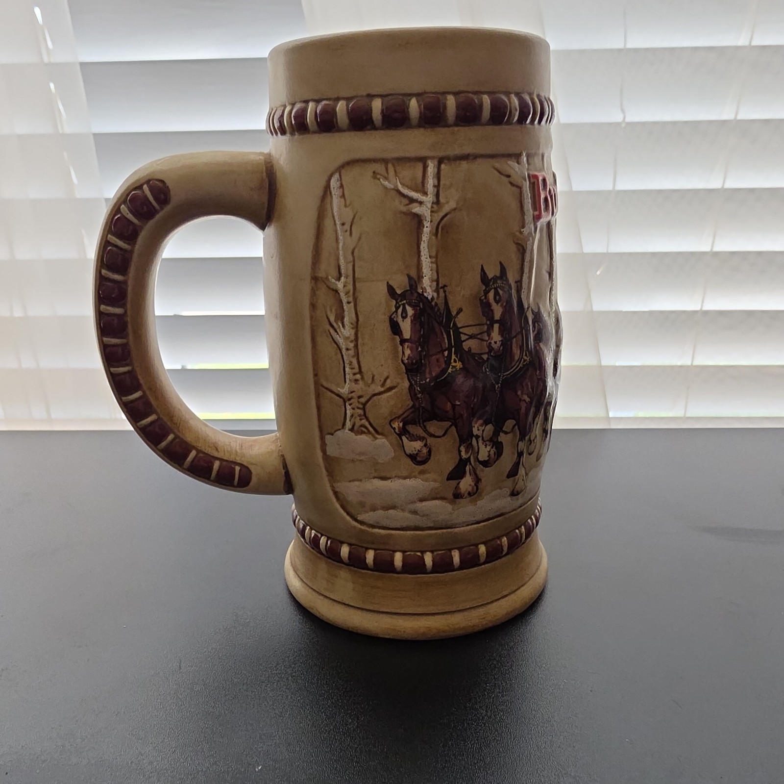 Vintage 1981 Budweiser Holiday Beer Stein Snowy Woodlands Clydesdale Horses