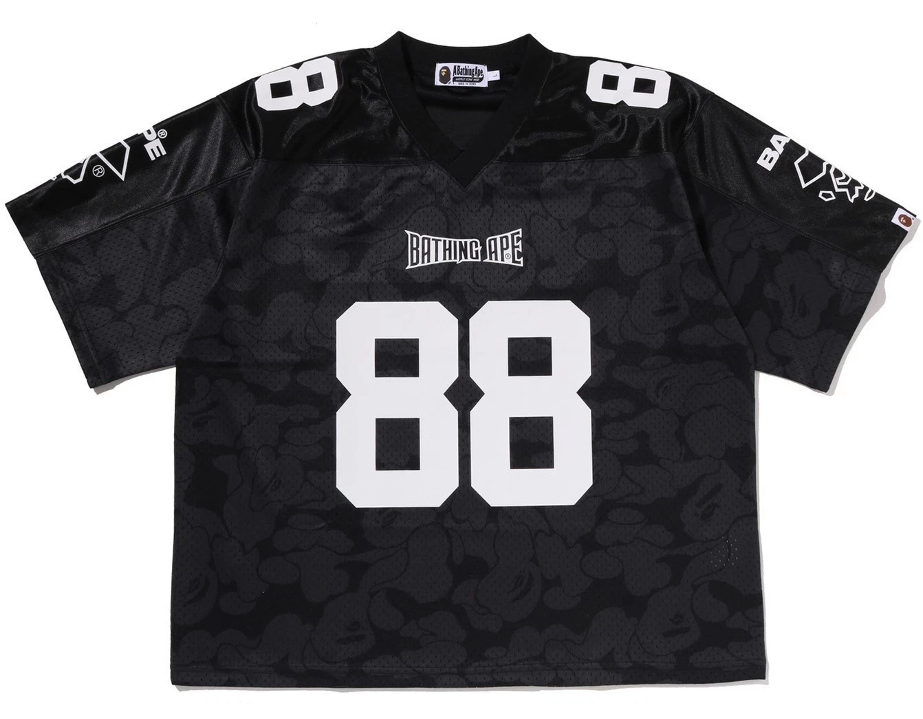 A BATHING APE Men's SOLID CAMO MULTI LOGO RELAXED FIT FOOTBALL JERSEY TEE