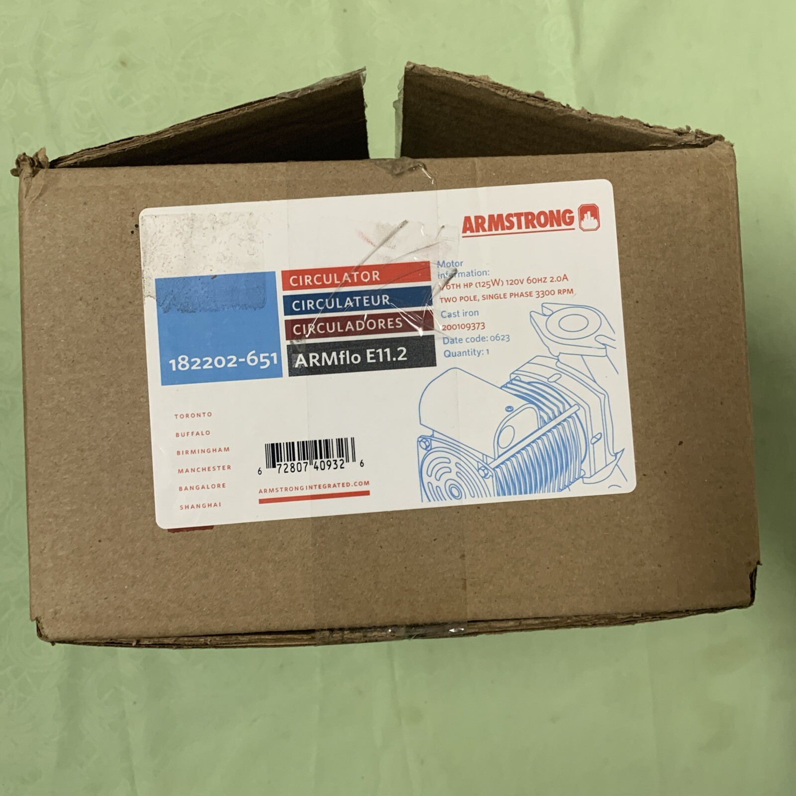 Armstrong Pumps 182202-651 Cast Iron Hydronic Circulating Pump, 1/6 Hp, 120V,