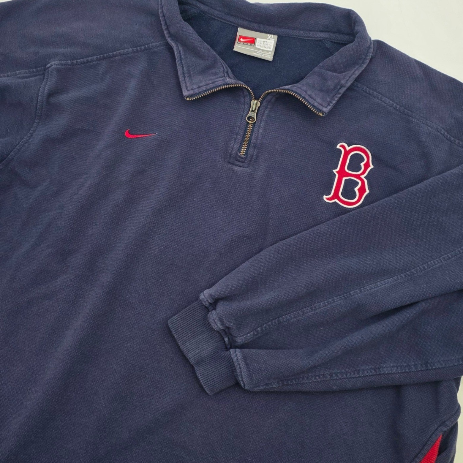 VINTAGE Y2K NIKE BOSTON RED SOX 1/4 ZIP SWEATSHIRT MENS XL BLUE RED SWOOSH RARE