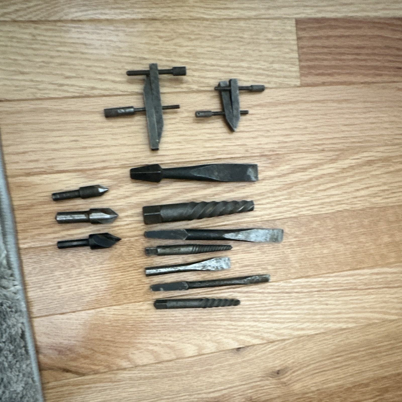 Vintage Machinist Tool Lot 12 Pc Cleveland USA Chisels Cutters Clamps Drills