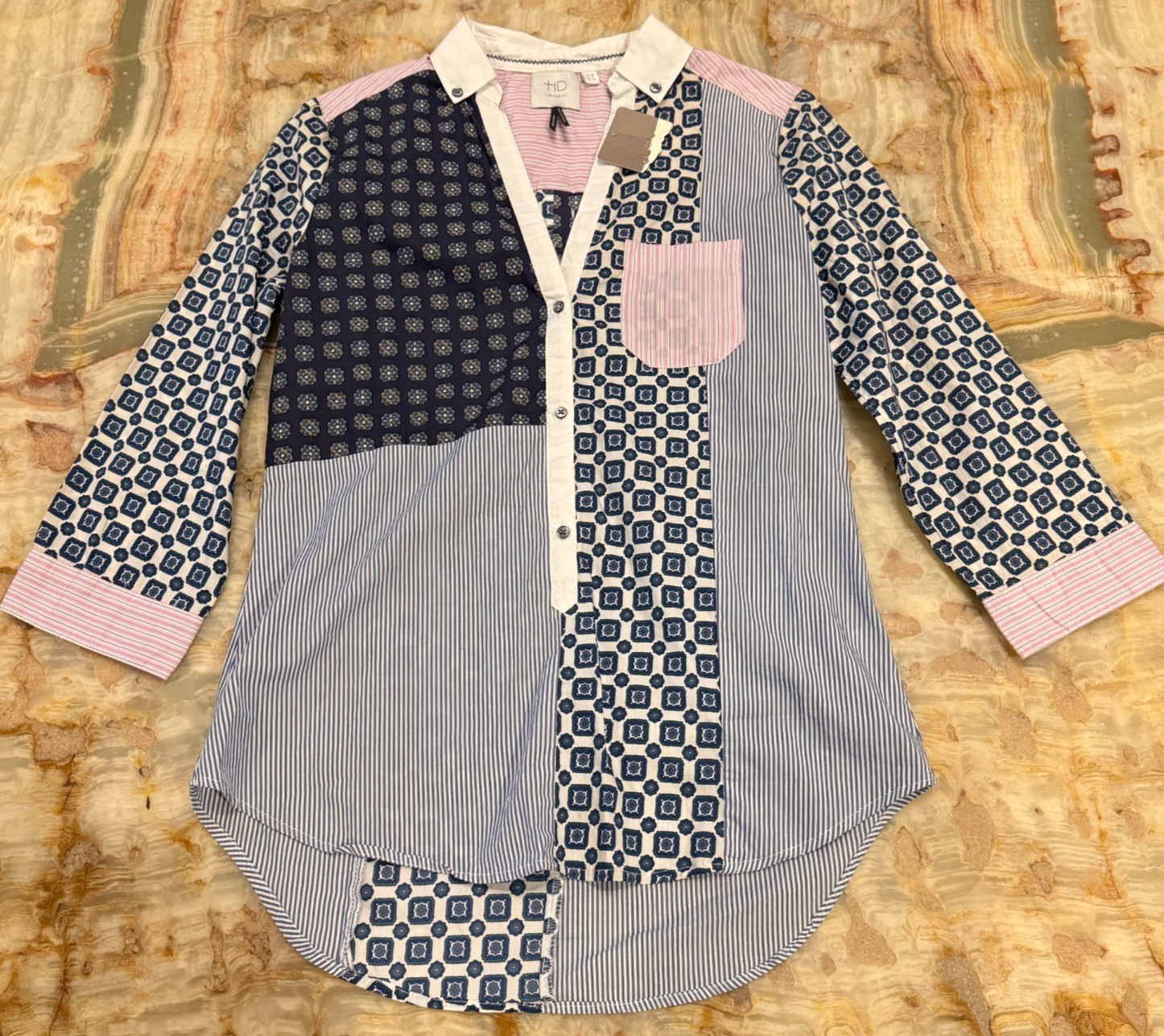 NWT Anthropologie HD in Paris Womens Popover Shirt Multicolor Patchwork Print 0