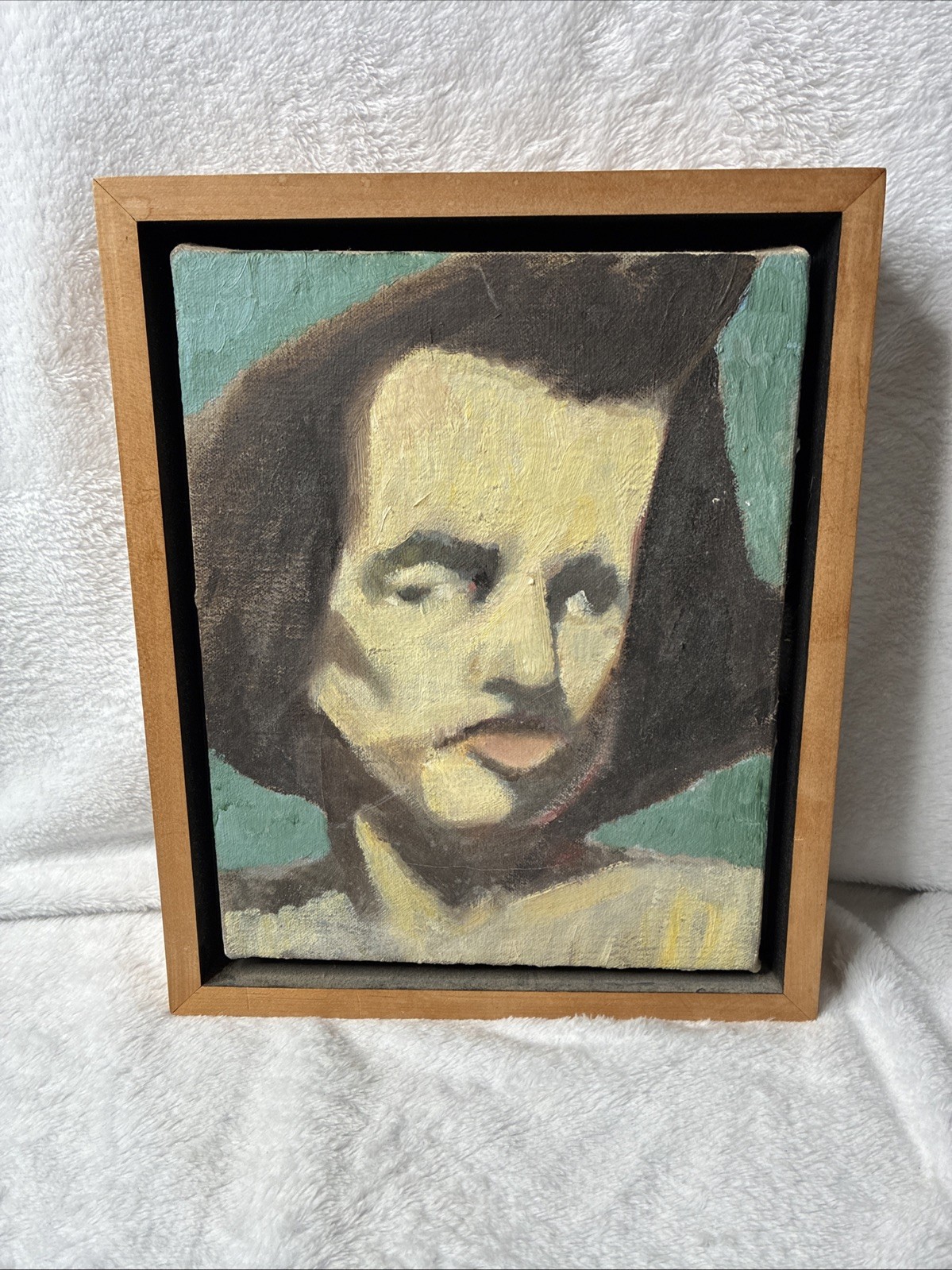 Vintage 1989 Original Portrait Painting Thomson Signed 8x10 Canvas NYC Framed