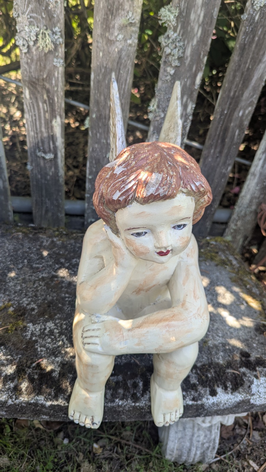 Vintage Hand Carved Wood Cherub Angel Sitting Vintage Hand Carved Wood Cherub Angel Sitting