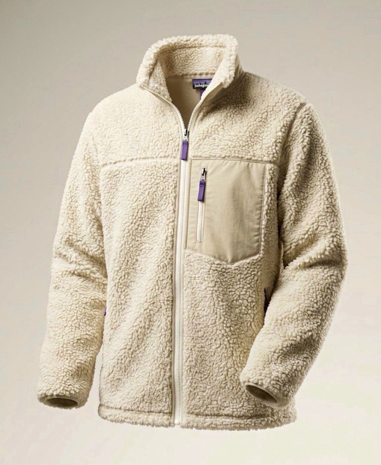 Patagonia Men\'s XL Beige Fleece Jacket Full Zip Stand-Up Collar Solid Patagonia Men\'s XL Beige Fleece Jacket Full Zip Stand-Up Collar Solid