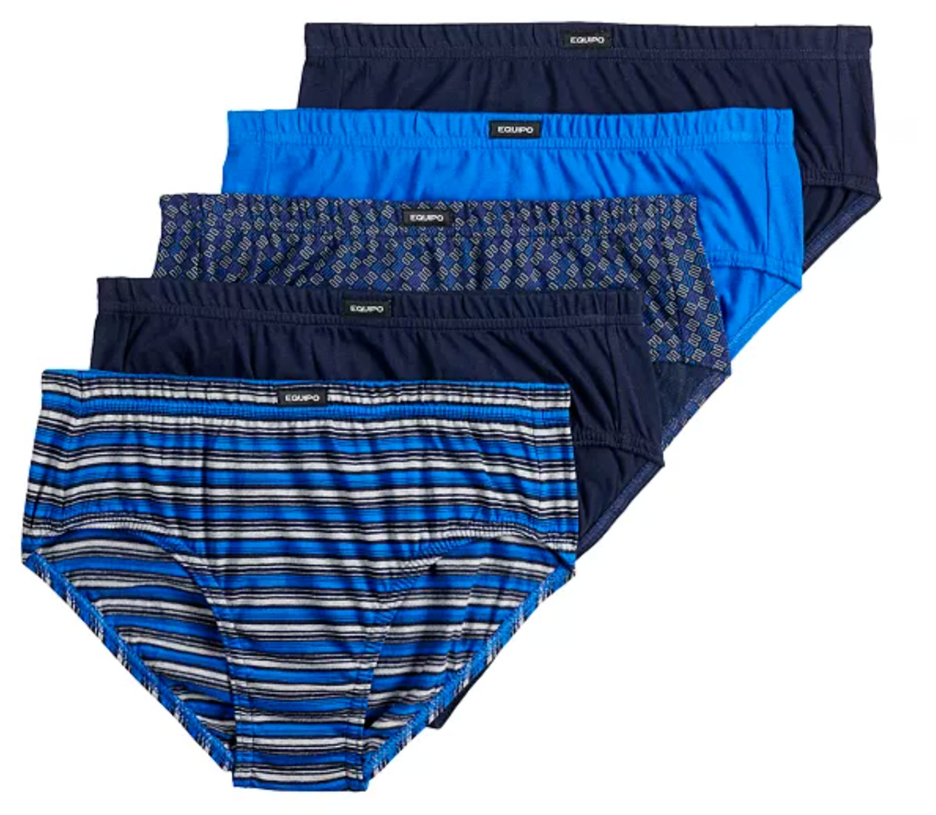 Men\'s Equipo 5-Pack Low Rise Briefs (Blue-Black) No Fly Premium Cotton Underwear