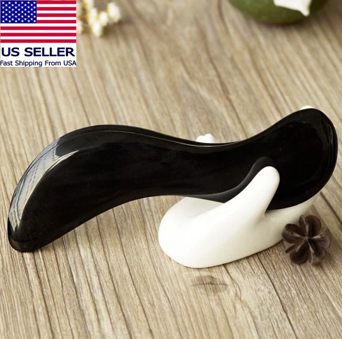 Black Buffalo Horn Gua Sha tool Scraping Board Guasha Massage Tool - S shape