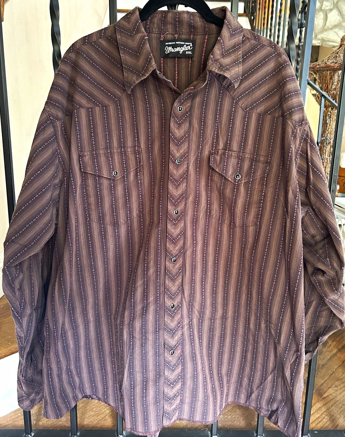 VTG Wrangler Authentic Western Men’s 2XL Cotton LS Pearl SP Striped Brown Shirt VTG Wrangler Authentic Western Men’s 2XL Cotton LS Pearl SP Striped Brown Shirt