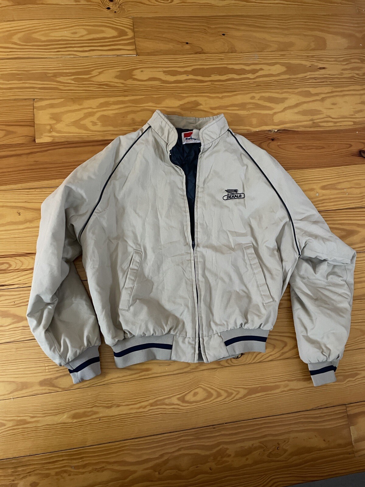 VTG 70s 80s Swingster Lined Farm Jacket Dekalb Seeds Chore Work Coat Large Tan