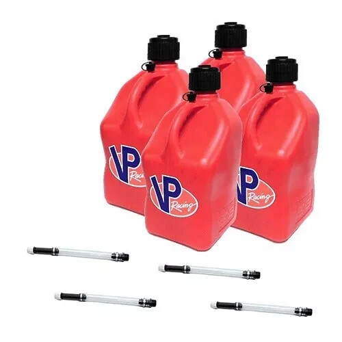 VP Racing Red 4 Pack w/ 4 Fill Hoses Square Utility Jug Containers VP Racing Red 4 Pack w/ 4 Fill Hoses Square Utility Jug Containers