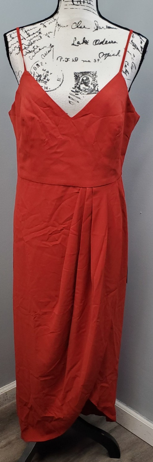 Lulus Long Maxi Dress Women\'s XL Red Pleated Spaghetti Strap High Low Back Zip