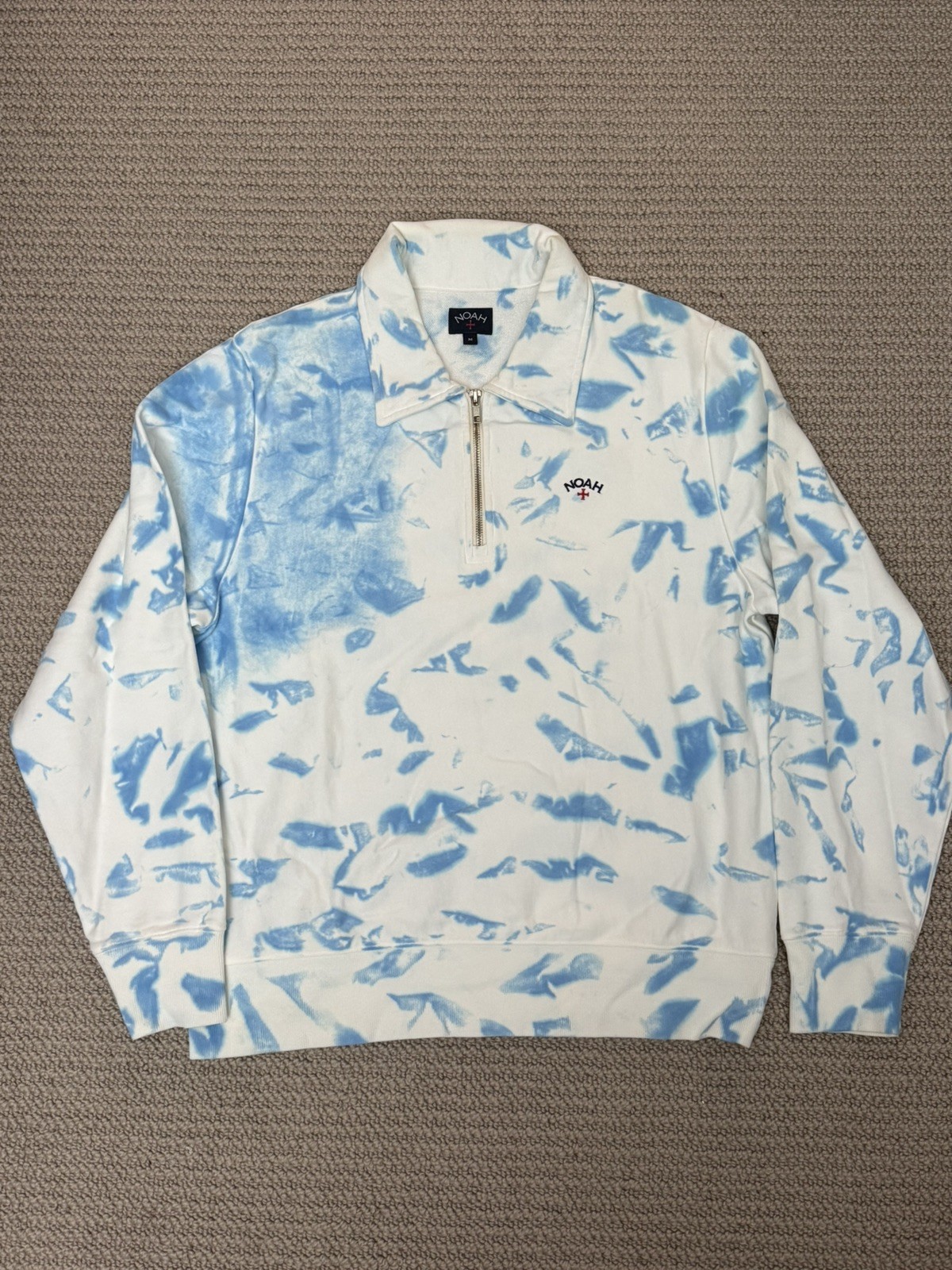 Noah Splatter Dye Zip Pullover Sweater Blue White Size Medium