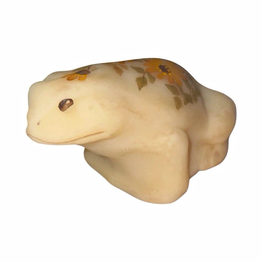 Vintage Fenton Custard Uranium Glass Frog Figurine Hand Painted K Boley 