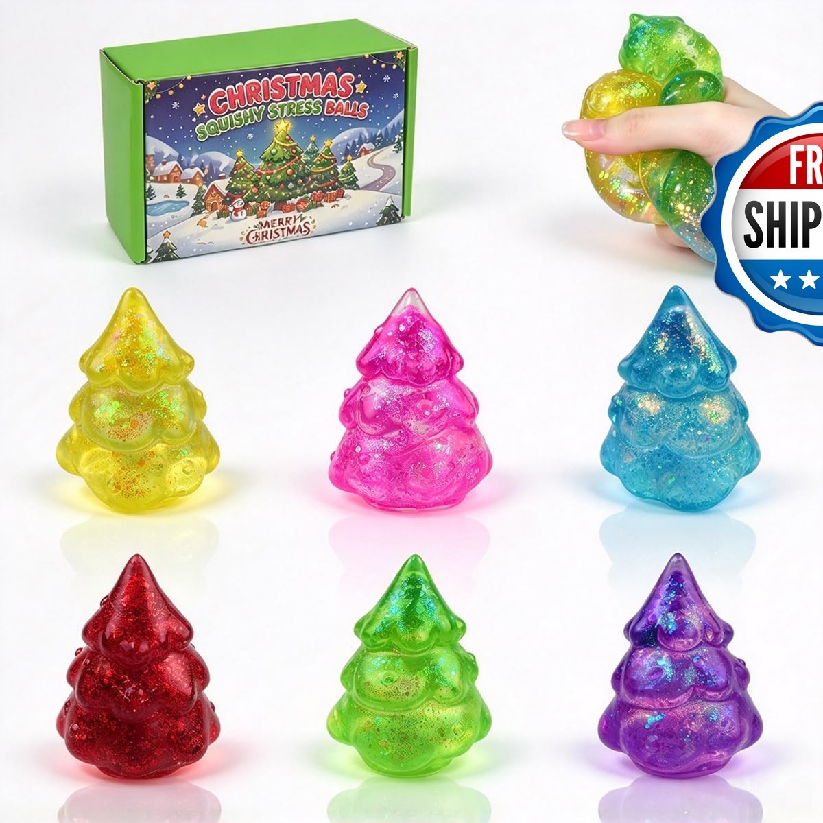 Pinkiwine 6 Pack Christmas Tree Squishy Stress Balls Kids Stocking Stuffers