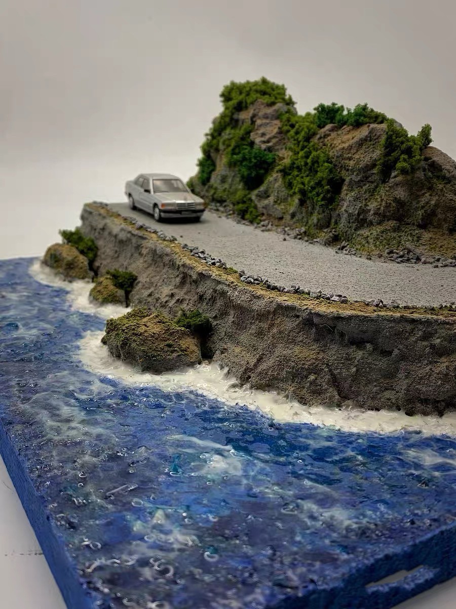 1:64 Handmade Coastal Cliff Road Diorama Ocean Scene for Diecast Cars