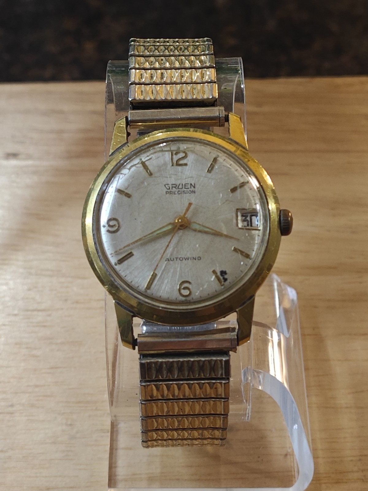 Vintage Gruen Precision Autowind Daye Watch Swiss Working White Dial Gold Tone Vintage Gruen Precision Autowind Daye Watch Swiss Working White Dial Gold Tone